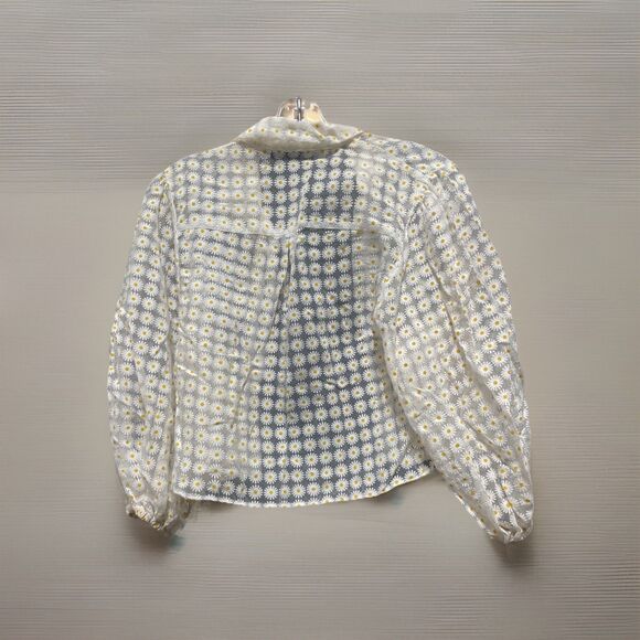 Zara Sheer Organza Daisy Print Blouse White Yellow Women XS Summer Puff Sleeve - Picture 4 of 7